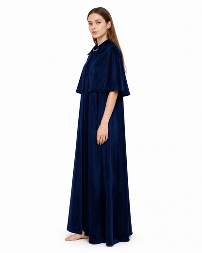 Dark Navy Cloak with Capelet for Halloween side view