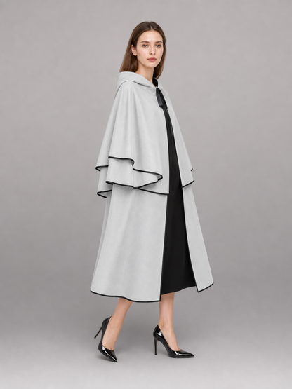 White Carnival Cloak with Hood and Black Trim