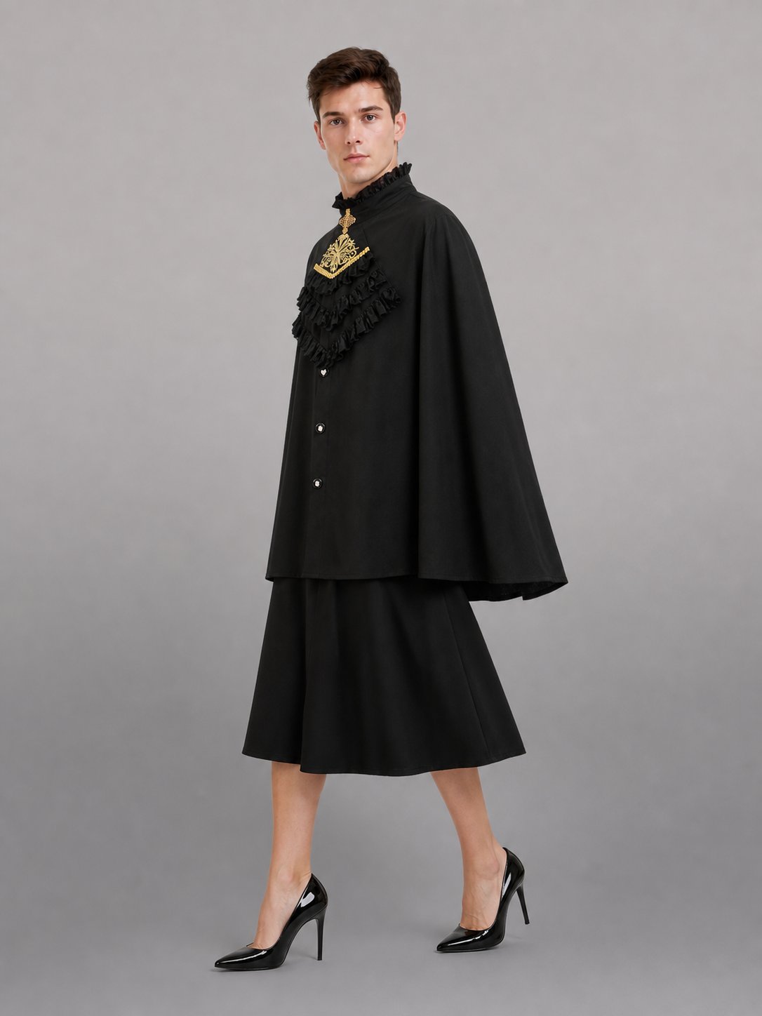 Gothic Shirt with Jabot and Gold Decor