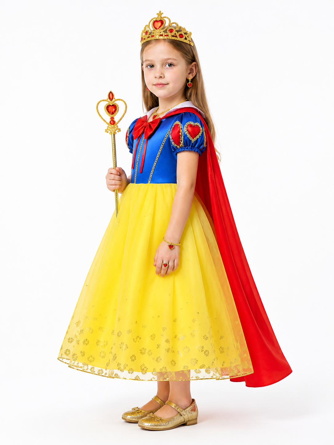 Children's Princess Costume with Cape and Crown side view