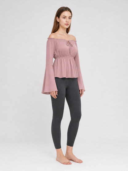 Off-the-Shoulder Blouse with Long Sleeves