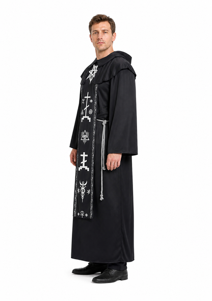 Black Hooded Robe with White Symbols for Cosplay side view