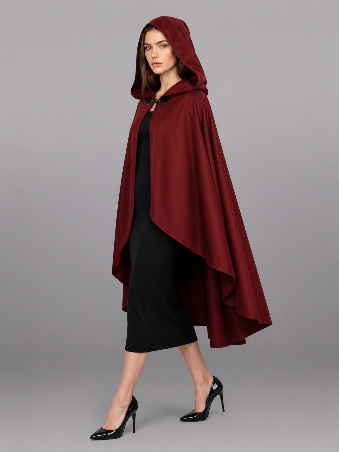 Long Burgundy Hooded Carnival Cloak