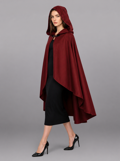 Long Burgundy Hooded Carnival Cloak