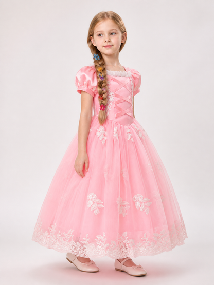 Pink Princess Halloween Costume with Wig side view