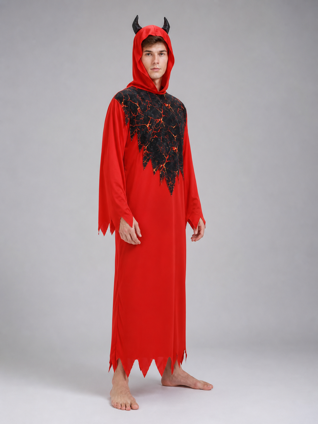 Hooded Devil Costume with Belt and Ragged Hem