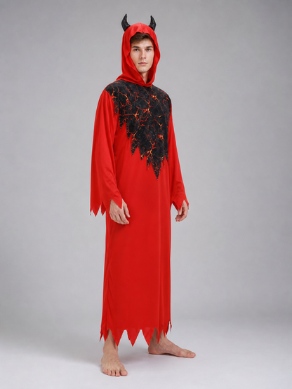 Hooded Devil Costume with Belt and Ragged Hem