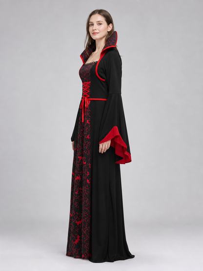 Long Gothic Vampire Cosplay Dress with Necklace