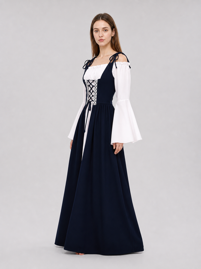 Renaissance-style dress with corset lacing and wide sleeves