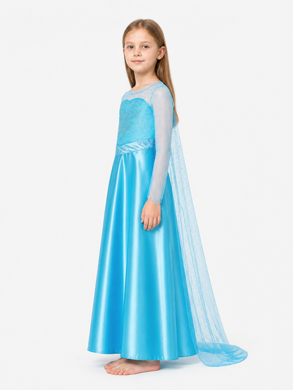 Long Blue Princess Dress with Butterfly and Train side view