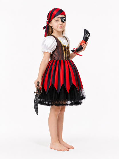Children’s Striped Pirate Costume with Skull side view