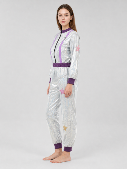 Silver Space Jumpsuit with Purple Accents