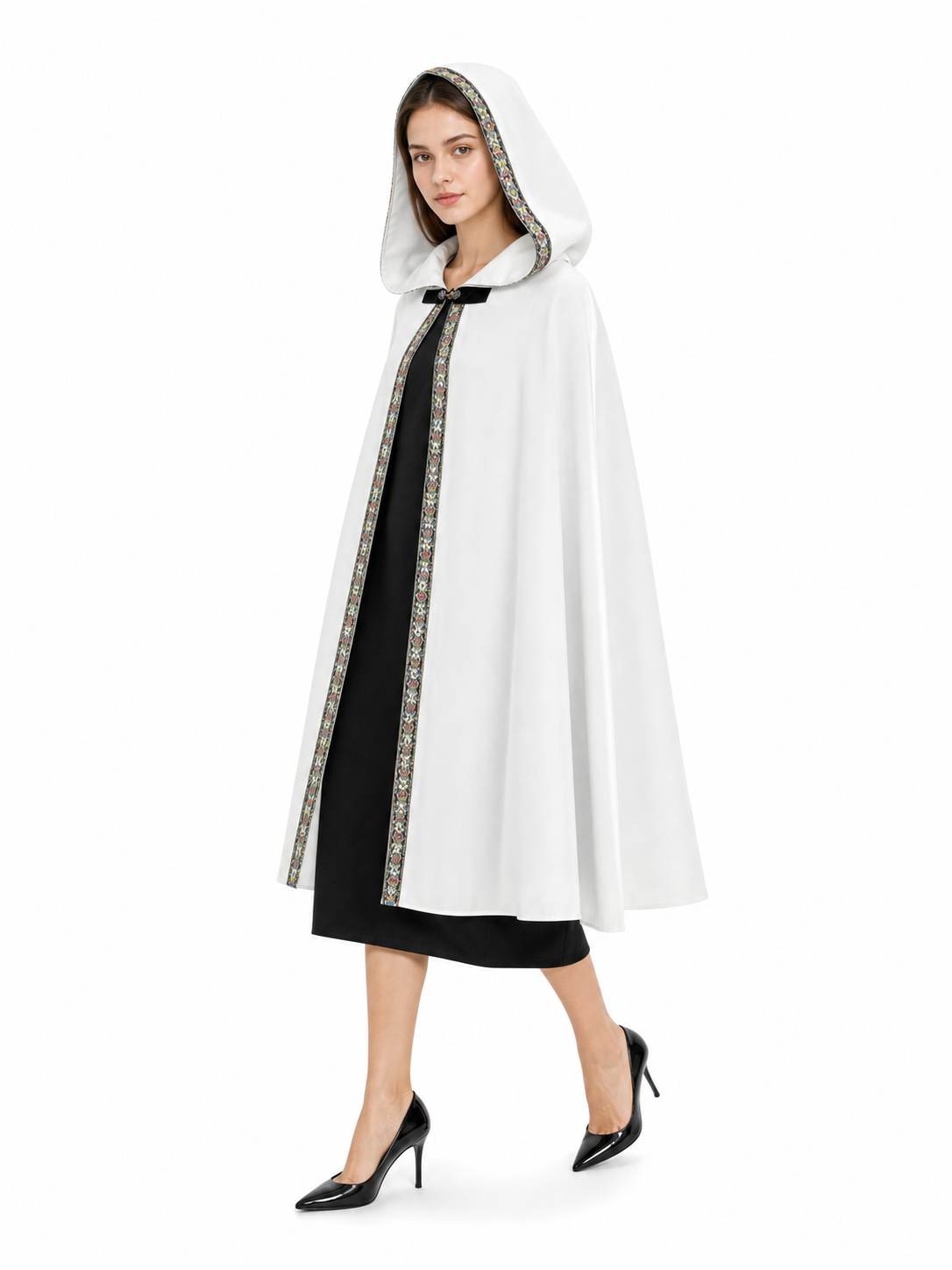 White Medieval Hooded Costume Cloak