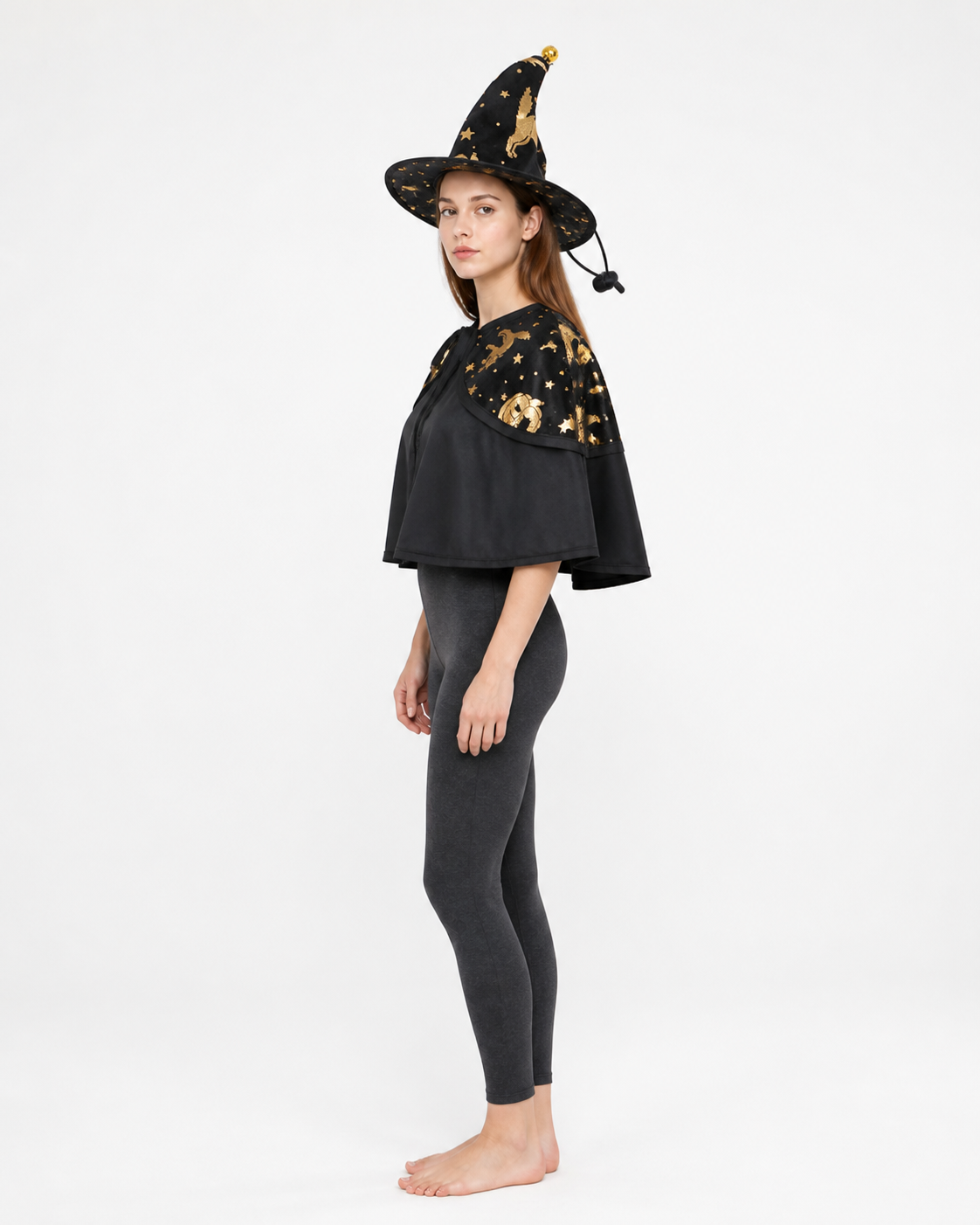 Pet Witch Costume with Cape and Hat side view