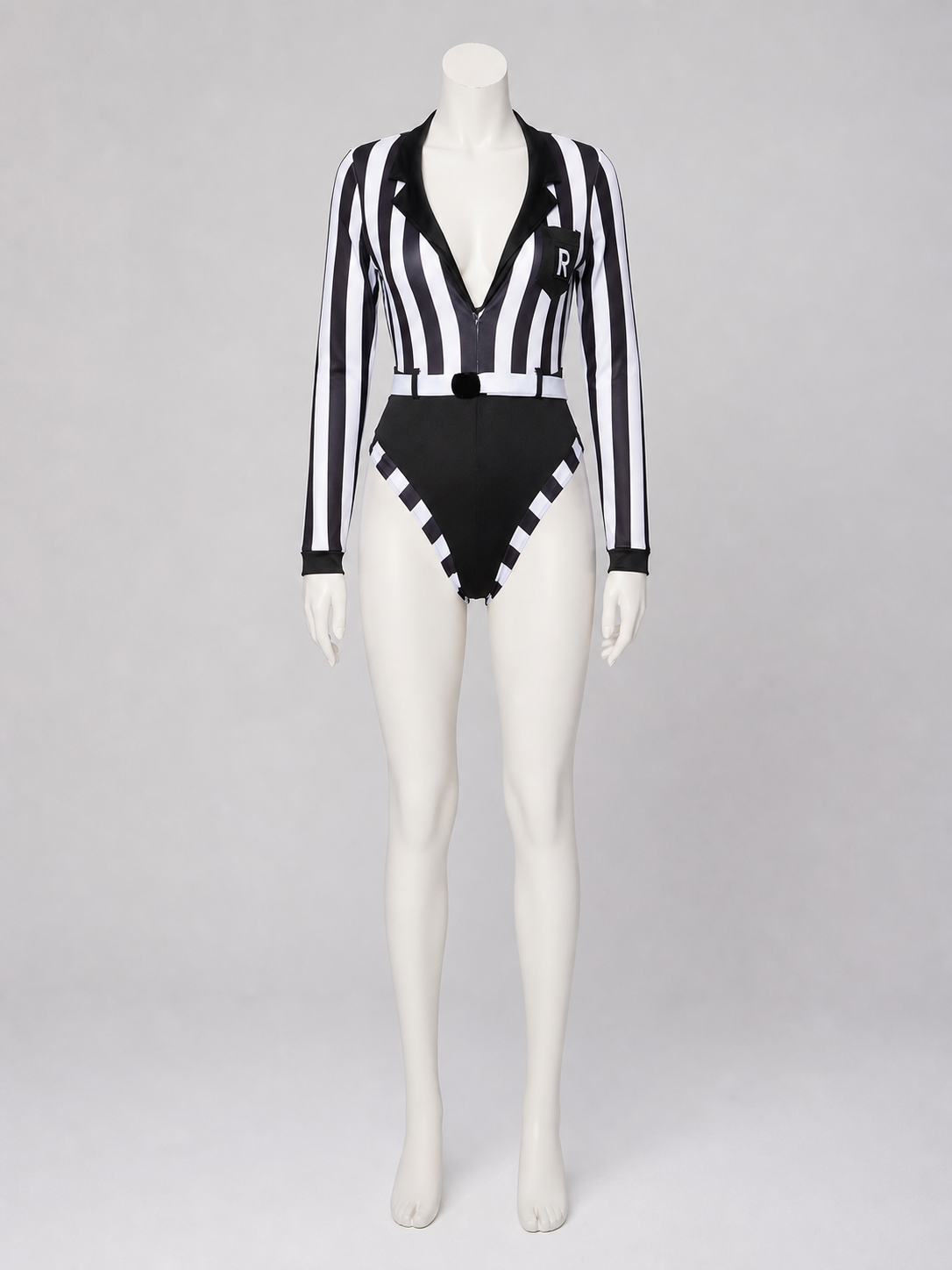 Striped Referee Jumpsuit with Deep V-Neck