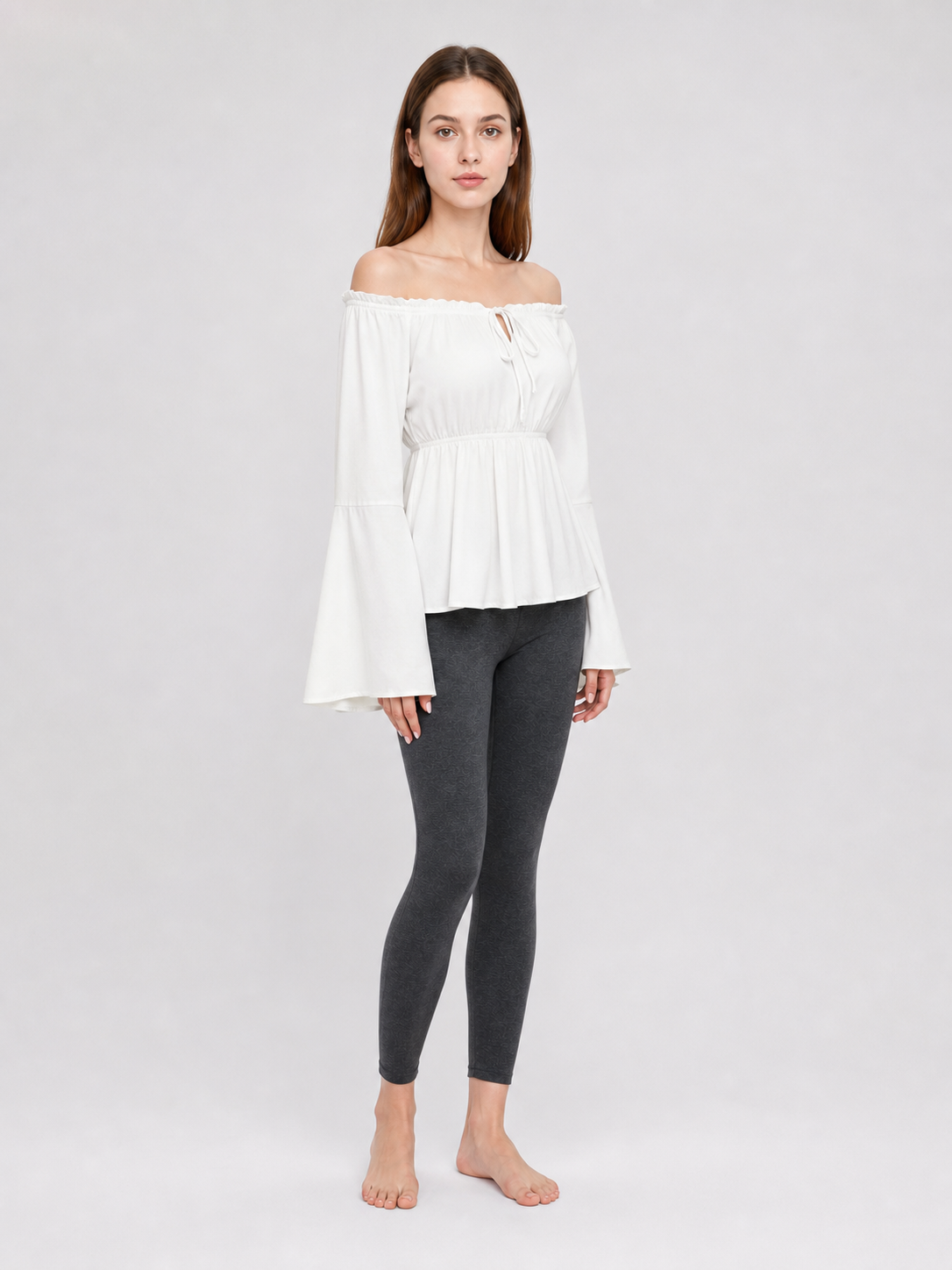 Off-the-Shoulder Blouse with Flared Sleeves