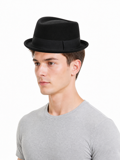 Black Carnival Fedora Hat with Ribbon