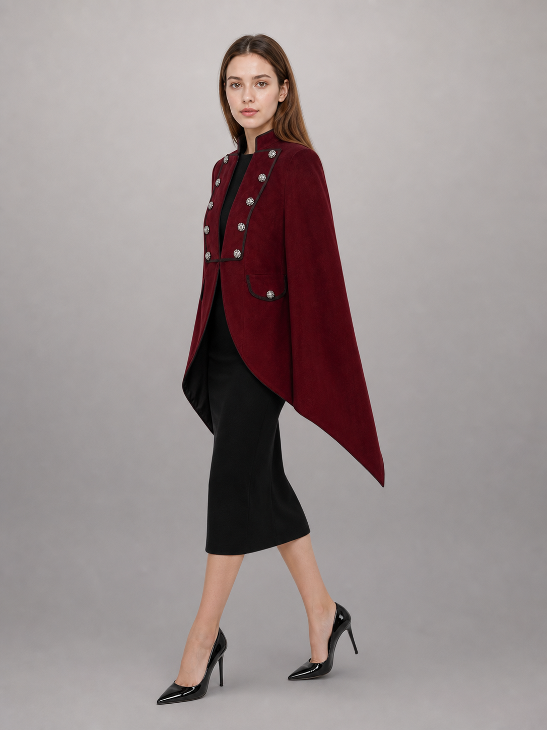 Costume Tailcoat in Burgundy with Black Lapels