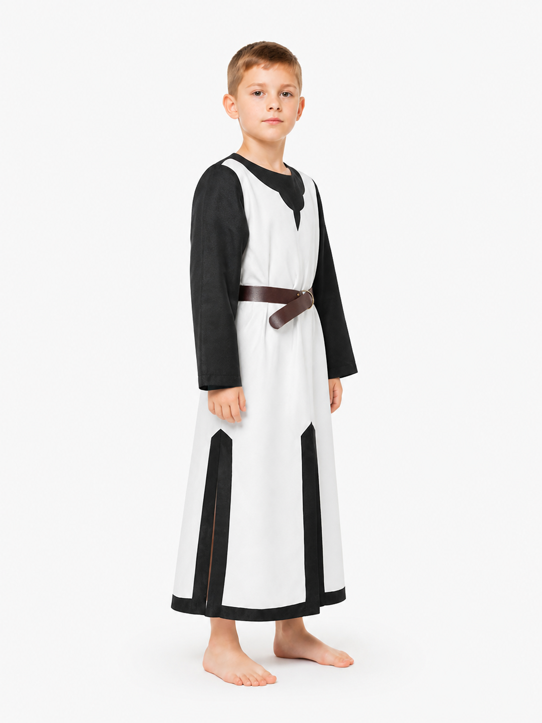 Black and White Medieval Robe with Belt for Halloween side view