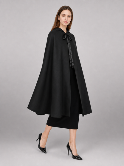Long Black Hooded Carnival Cloak