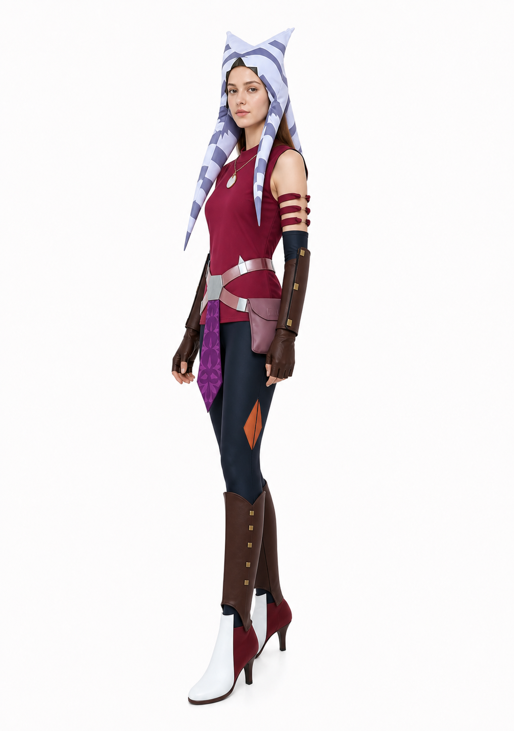 Ahsoka Cosplay Costume, Red, Set side view