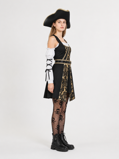 Baroque-Style Pirate Costume with Hat and Belt side view