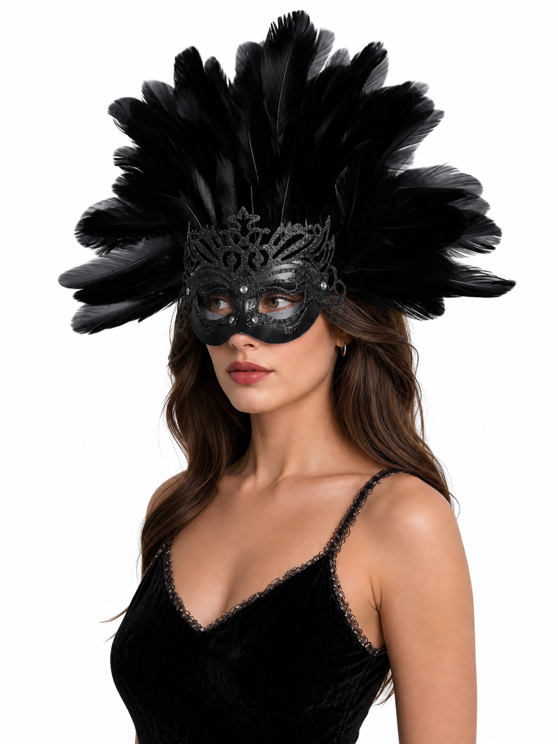 Carnival Feather Headpiece with Mask