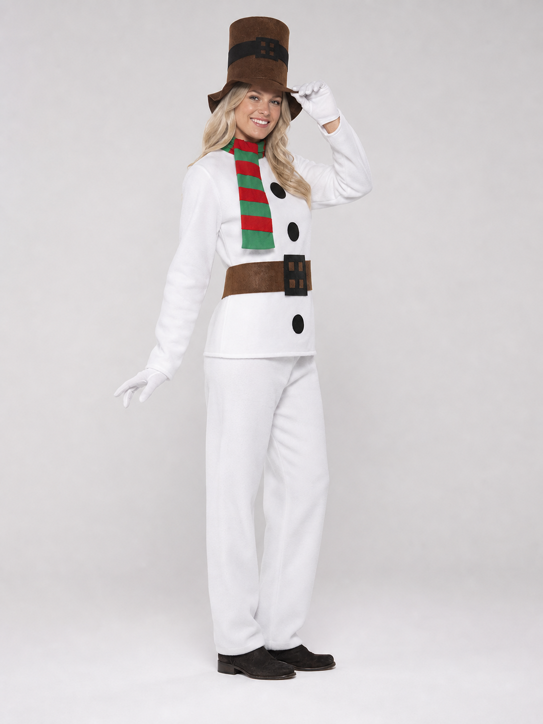 New Year's snowman costume with hat, scarf, and belt
