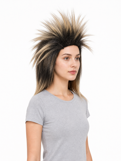 Black and blonde spiked mohawk wig product view 25
