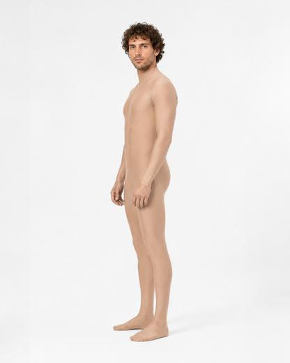 Skin-Tone Form-Fitting Jumpsuit with a High Collar side view