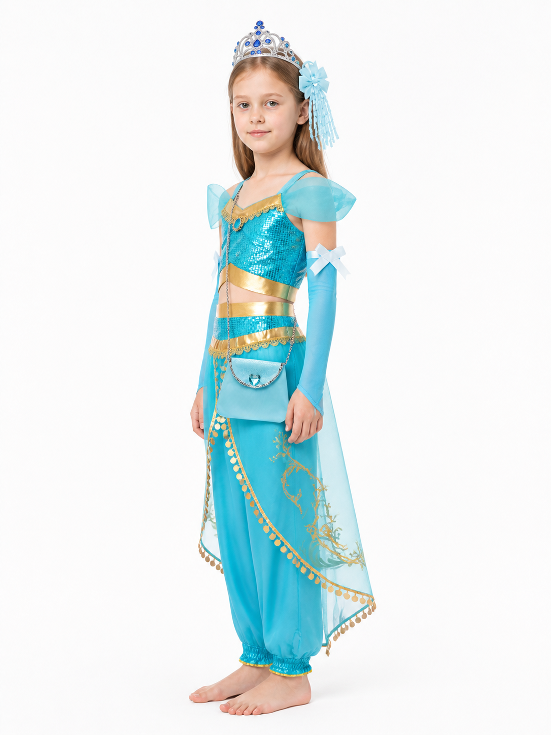 Light Blue Children's Arabian-Style Costume with Accessories side view