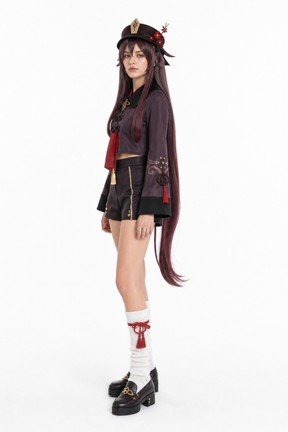 Hu Tao Cosplay Costume with Wig and Accessories side view