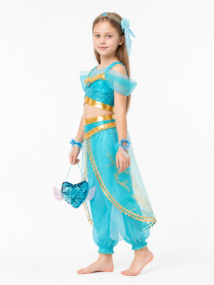 Children's Princess Jasmine Arabic-Style Costume with Harem Pants side view
