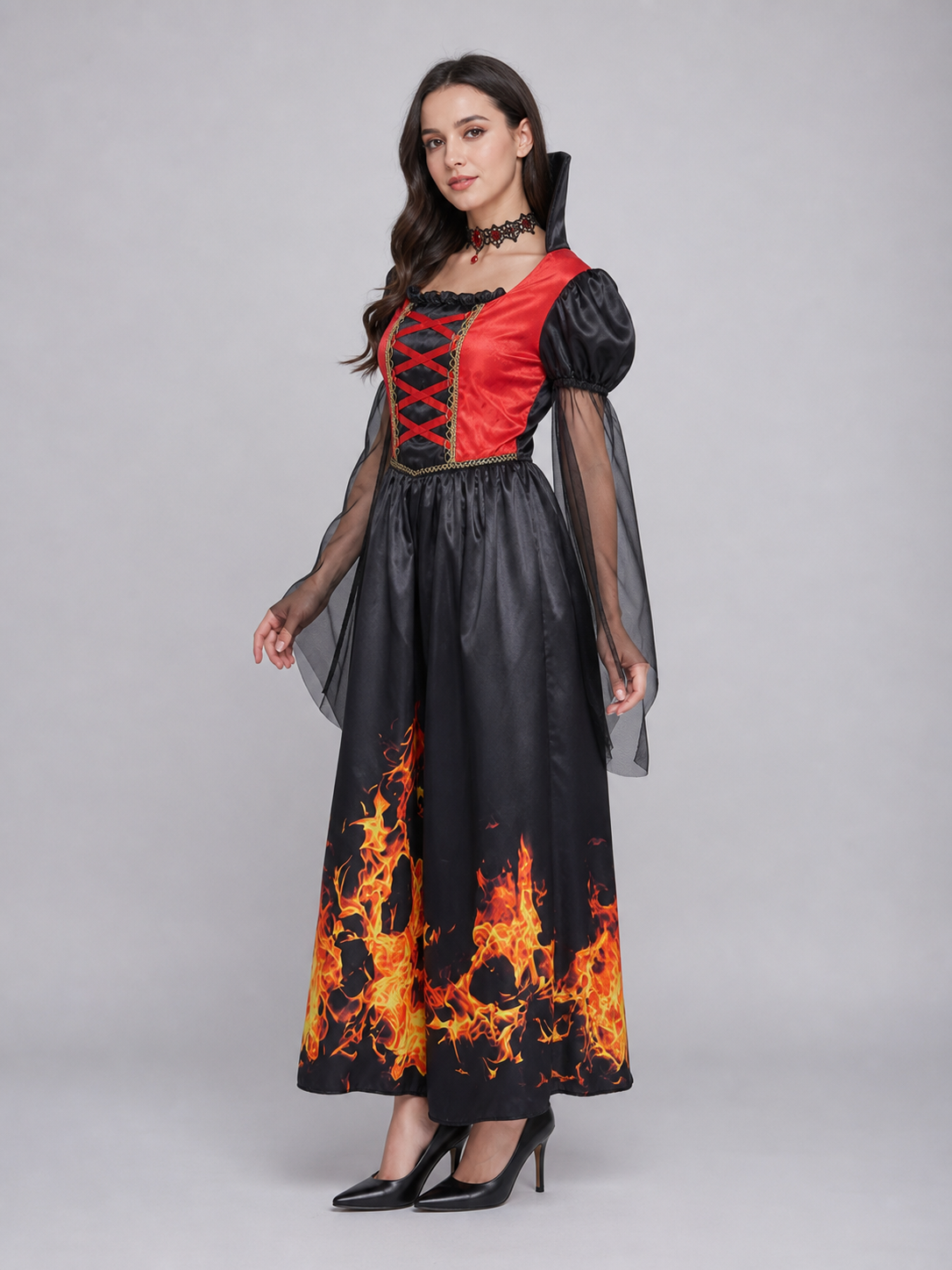 Red-and-Black Cosplay Dress with Accessory