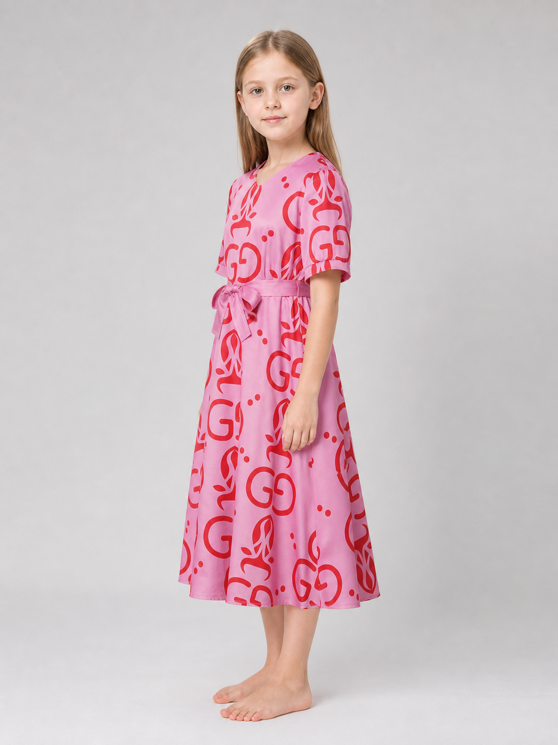 Cosplay dress with print and belt, short sleeves
