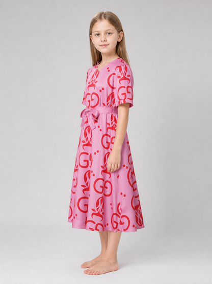 Cosplay dress with print and belt, short sleeves