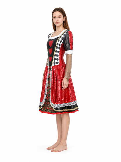 Sequined Dress with Lace and Full Skirt