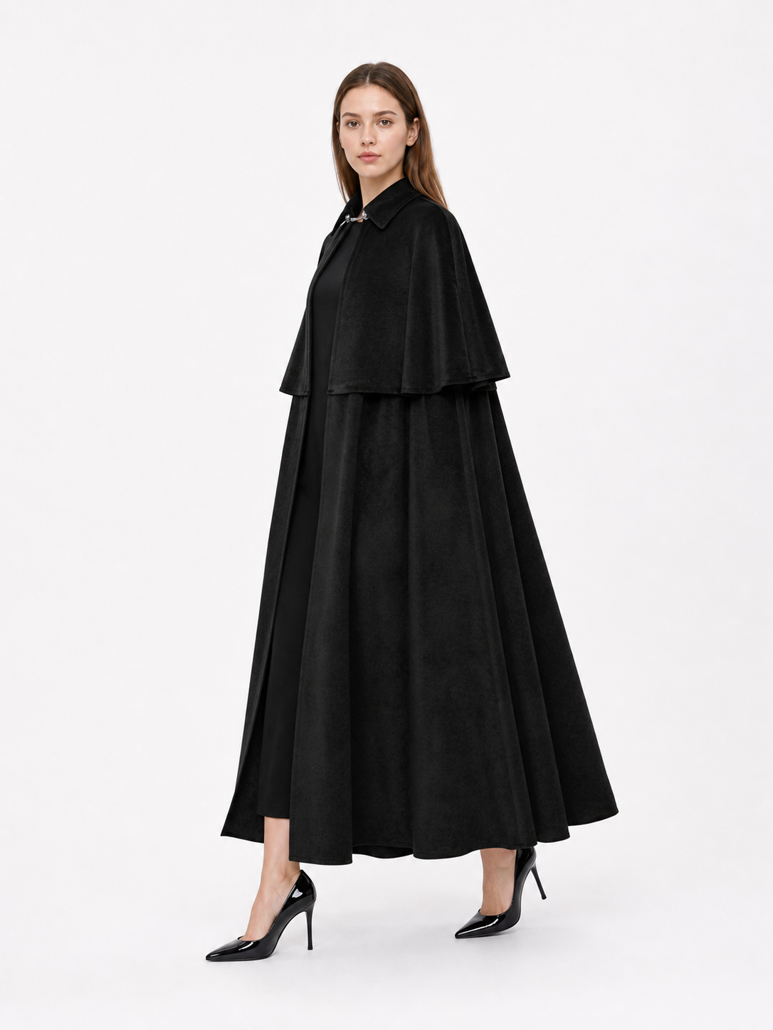 Black Carnival Cloak with High Collar