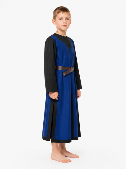 Medieval Blue and Black Robe with Belt side view