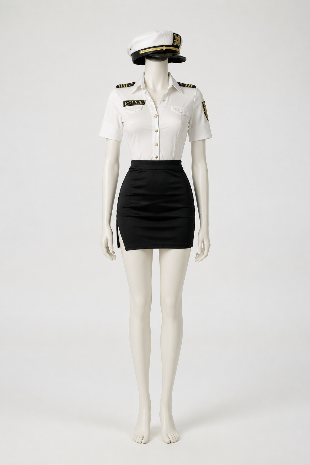 Police Costume with Shirt, Skirt, and Cap side view