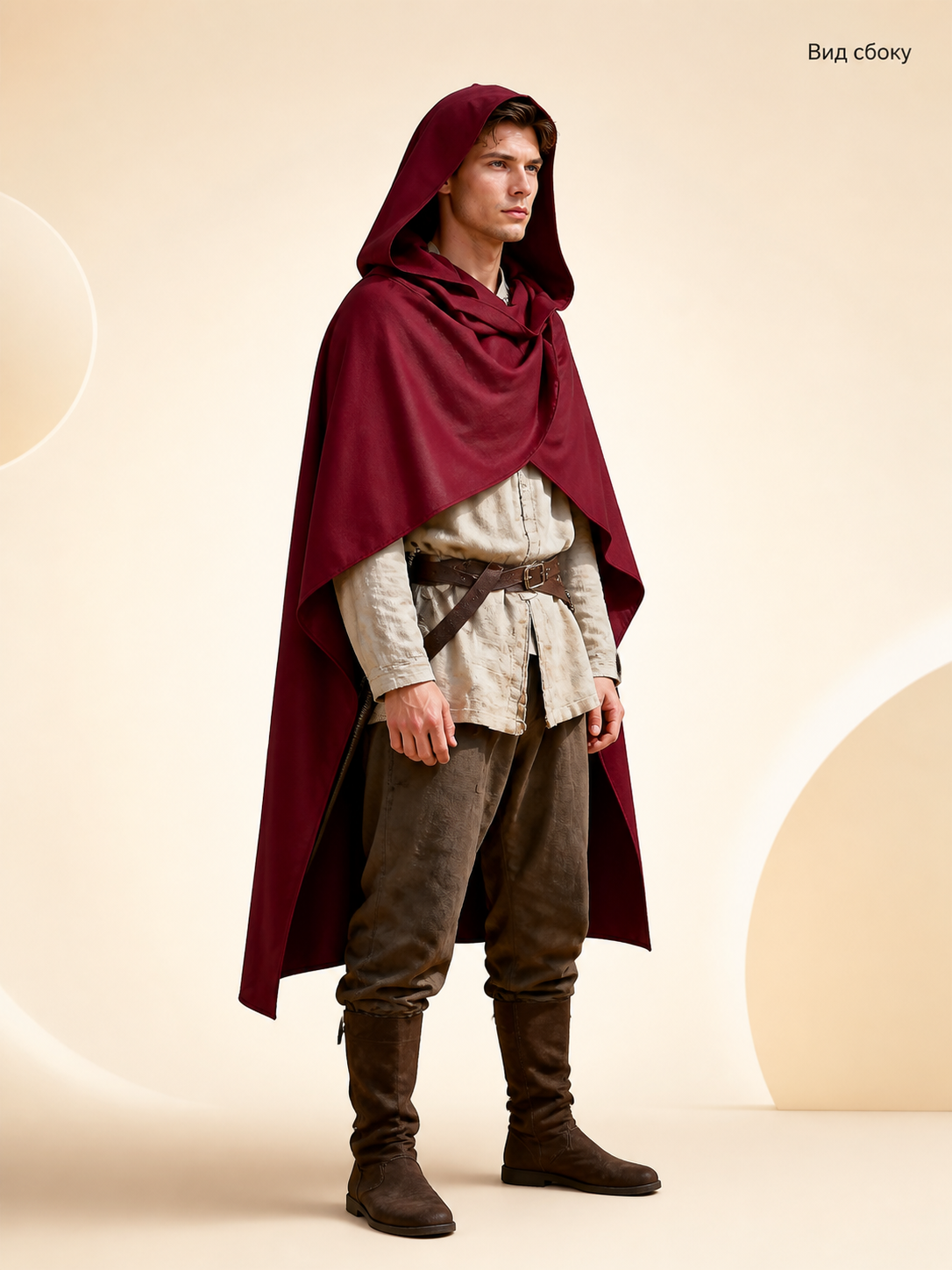 Wine Red Hooded Costume Cape product view 35