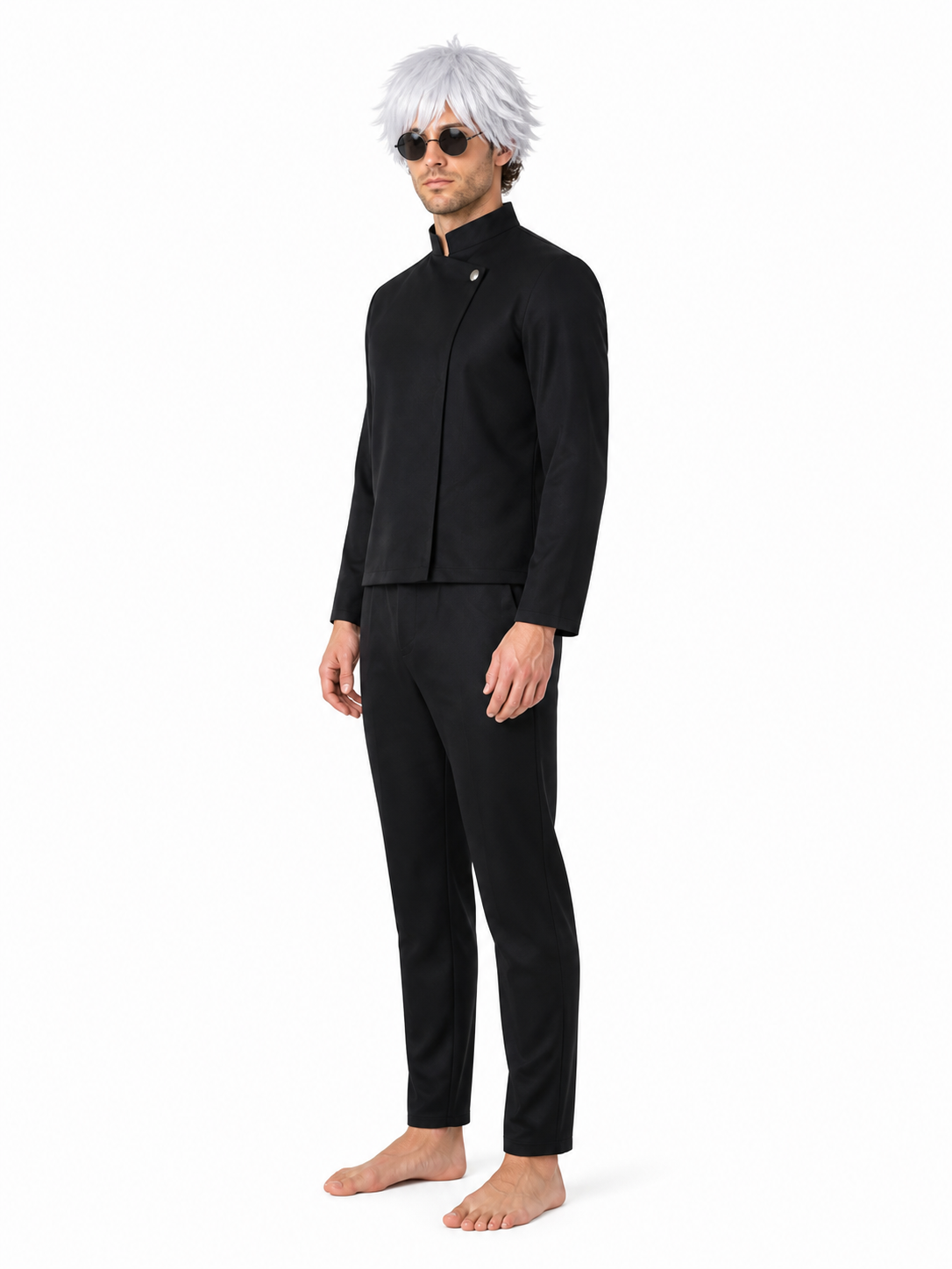 Satoru Gojo Cosplay Costume with Wig and Glasses side view
