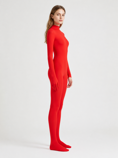 Fitted jumpsuit with covered hands and feet side view