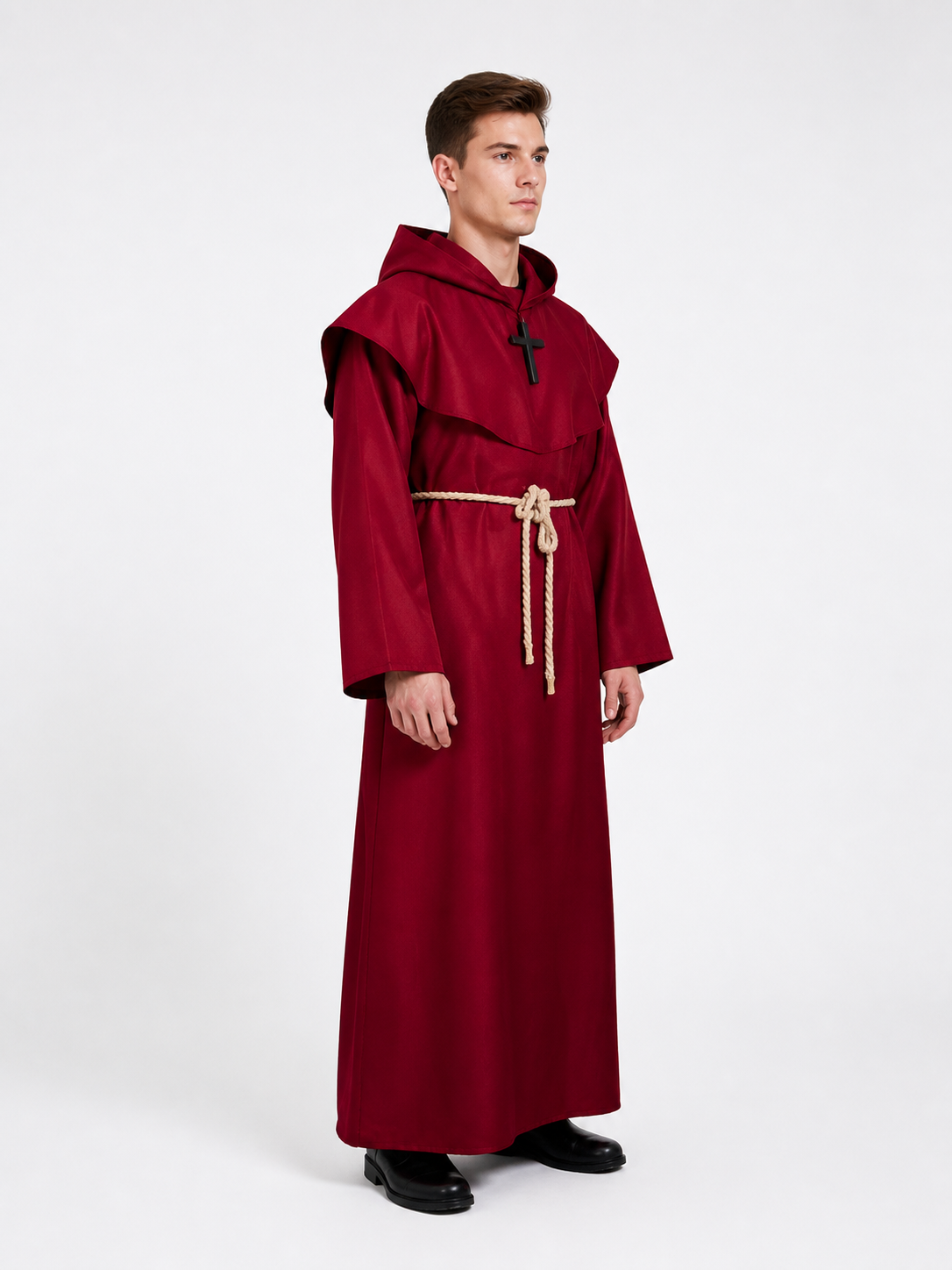 Red Monk's Robe with Hood and Cross side view