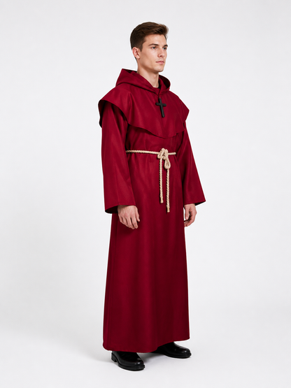Red Monk's Robe with Hood and Cross side view