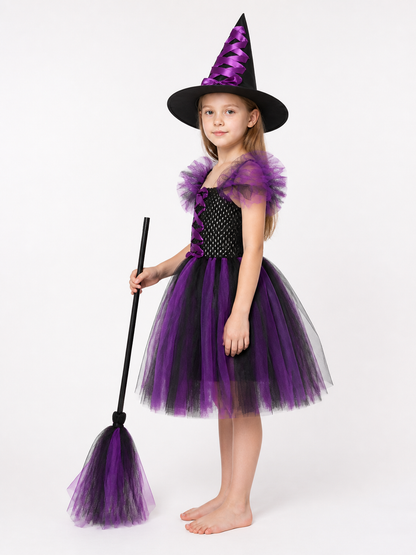 Girls' Witch Costume with Dress and Hat side view