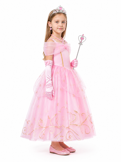 Pink Princess Costume with Crown and Bow side view