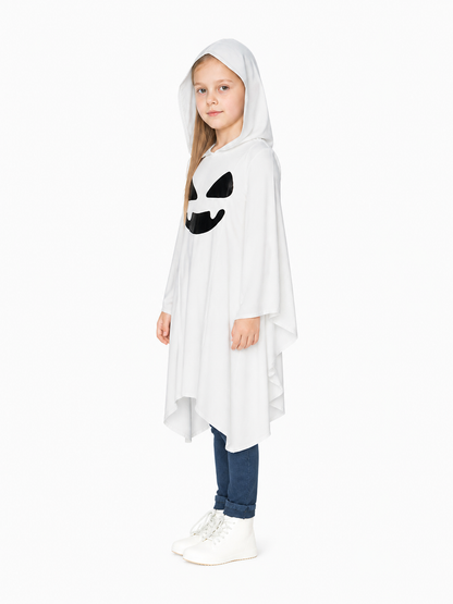 Children's White Hooded Ghost Cape for Halloween side view