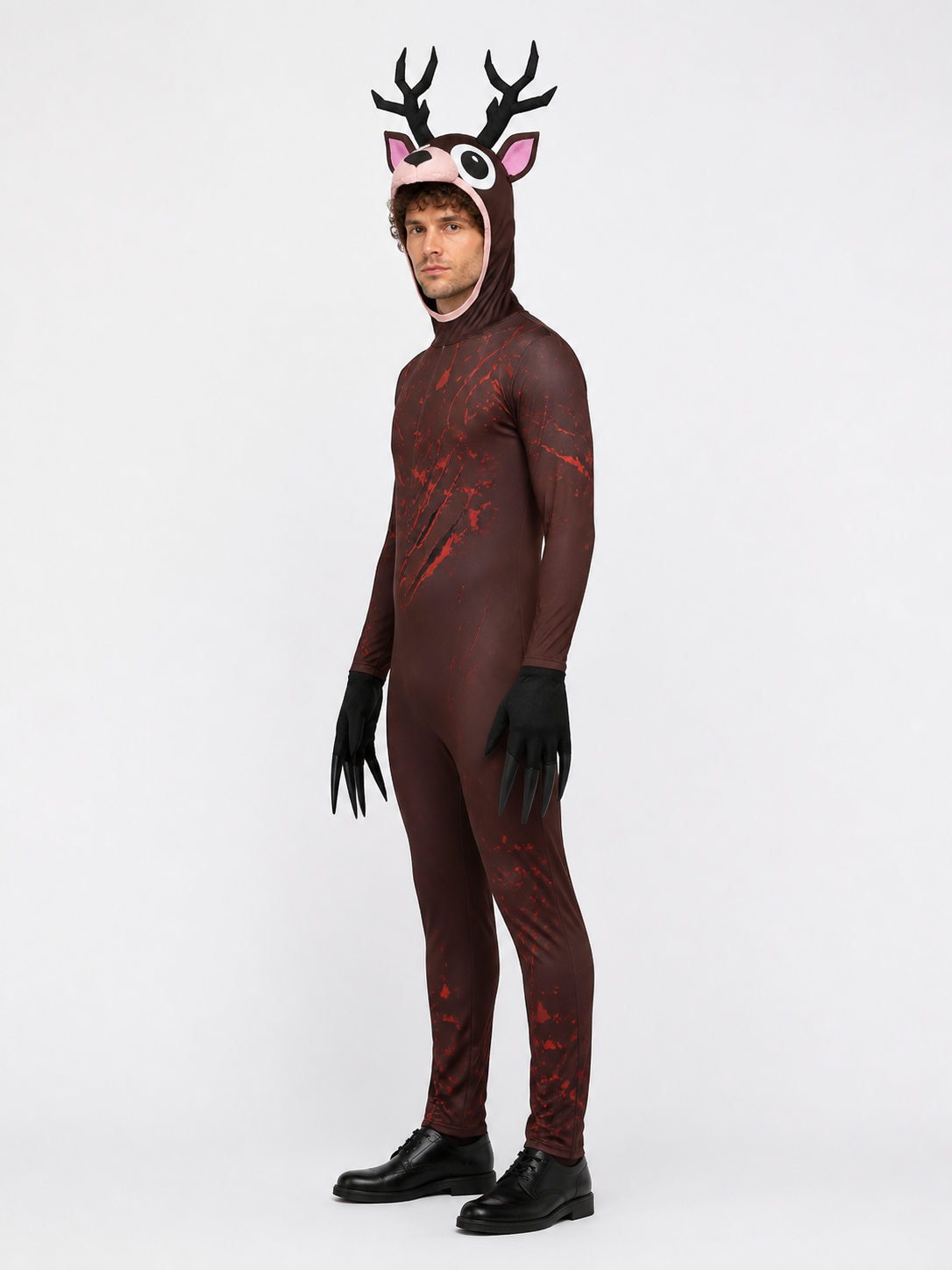Deer Costume with Antlers and Claws, Red Scratches side view