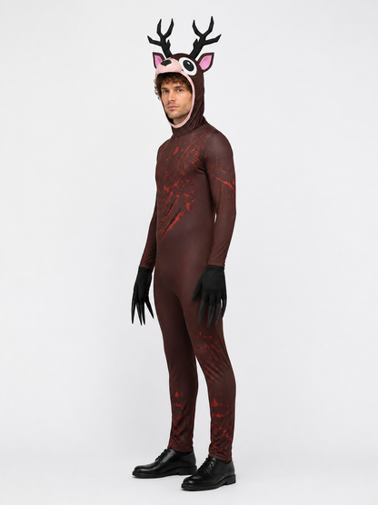 Deer Costume with Antlers and Claws, Red Scratches side view